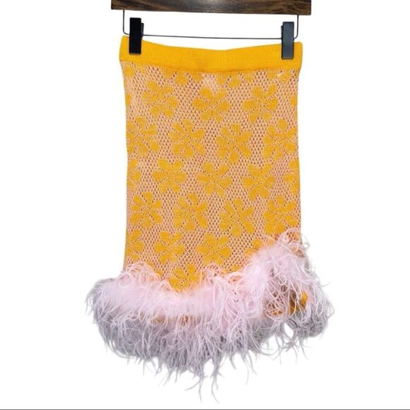 Andreeva Mini Knit Feather Trim Floral Skirt Yellow Size 6 - Picture 7 of 12